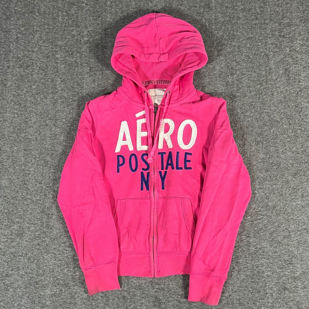 Aeropostale Womens Hot Pink Full Zip Graphic Hoodie Sweatshirt Y2K Small